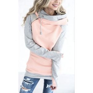 Ampersand Double Hoodie Quilted Peach and Gray